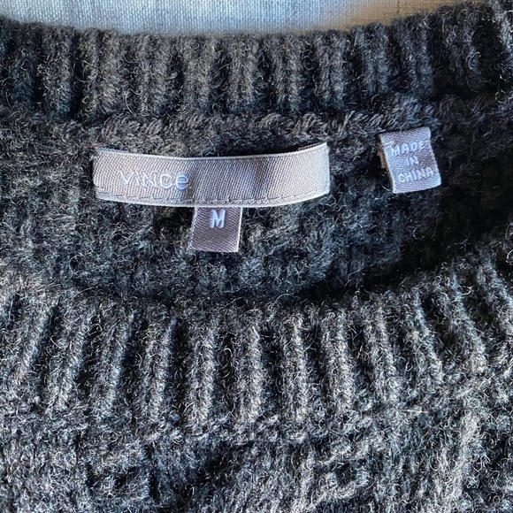 Vince charcoal cable knit crewneck sweater with open stitching. Size M - Picture 10 of 12